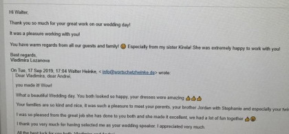 Main image for gallery Wedding of V. + A. am 13.09.2019