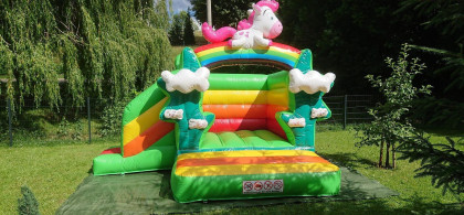 Main image for gallery Einhorn-Hüpfburg mit Rutsche