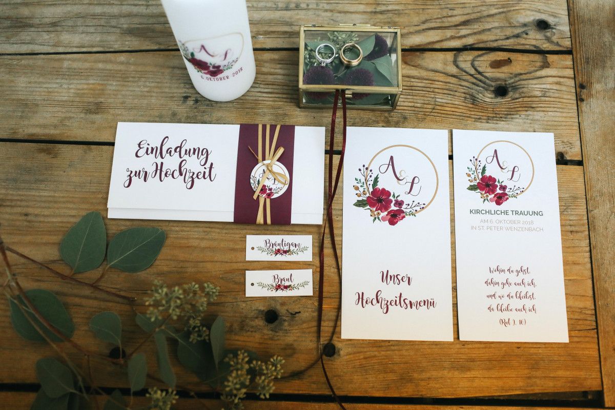 Hochzeitskerze passend zur Hochzeitspapeterie