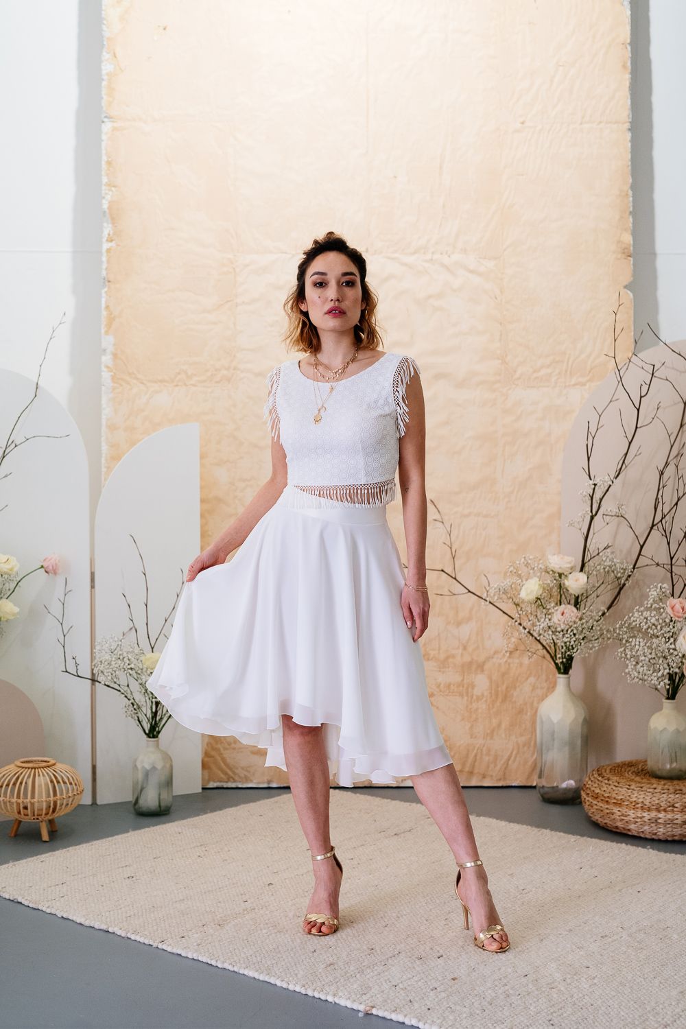 Zweiteiler Brautkleid mit Hippie Oberteil