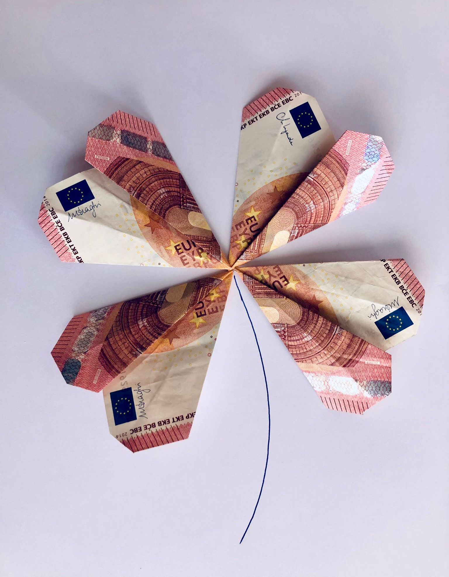 Fertige Geldblume - 10 Euroschein