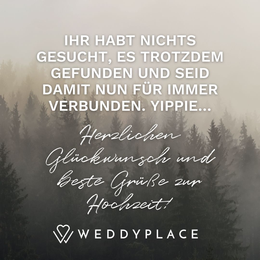 Hochzeitsspruch: Ihr habt nichts gesucht, es trotzdem gefunden und seid damit nun für immer verbunden. Yippie...