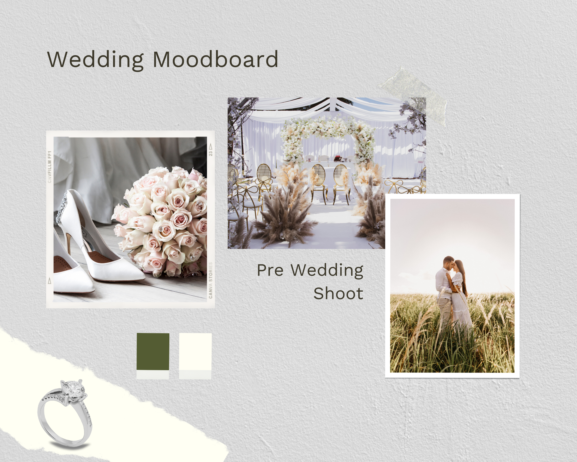 Ein Beispiel für ein Wedding Moodboard in grau, rosa und grün