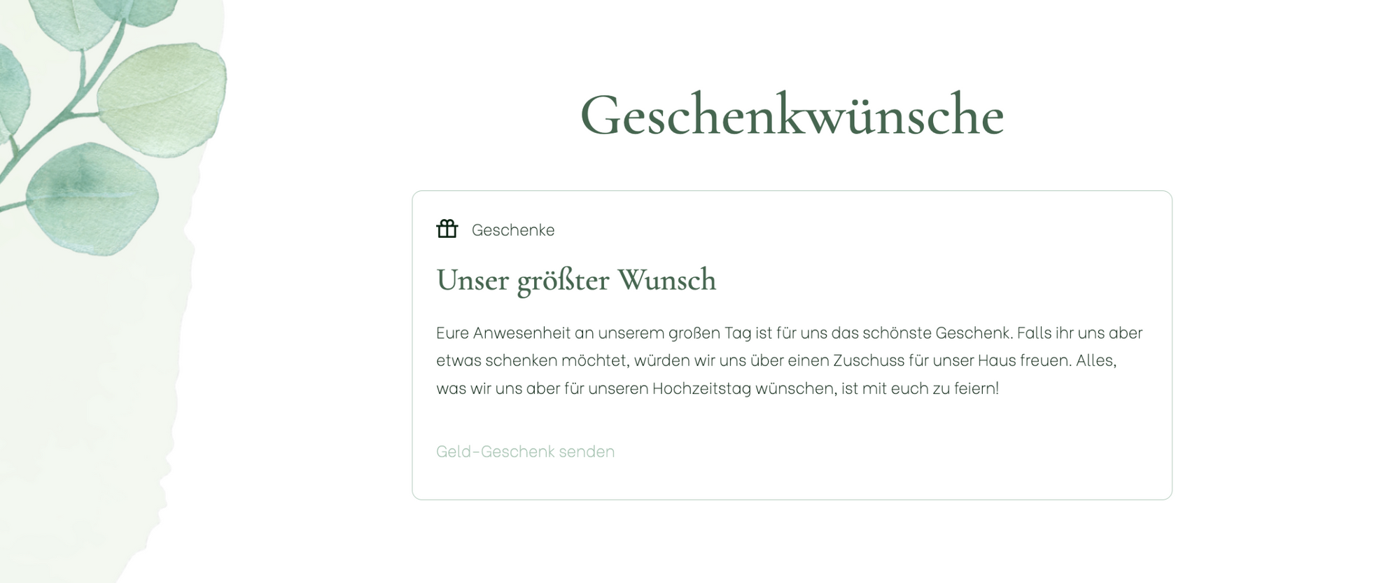 Hier könnt Ihr auf Eurer Hochzeitswebsite Eure Geschenk Wünsche eintragen