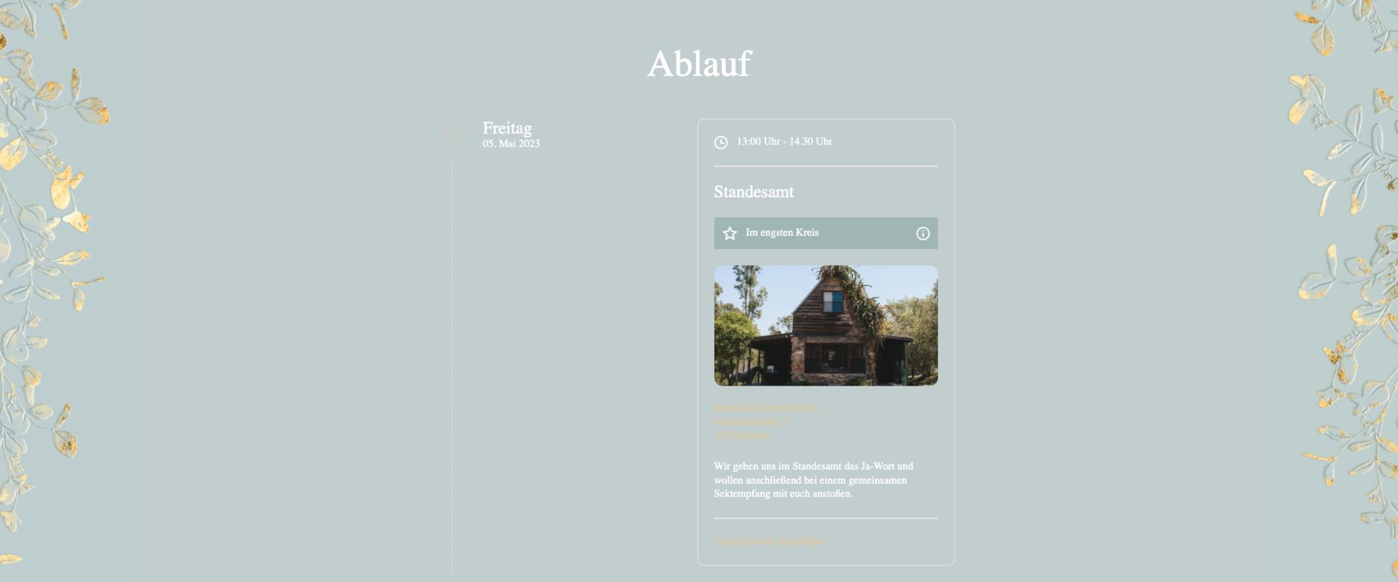 Goldene Elemente lassen Eure Hochzeitshomepage wunderbar edel wirken
